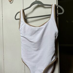LainSnow White and Tan One Piece Swimsuit